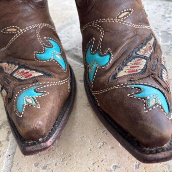 Corral vintage rare brown cowboy boots with butterfly and floral inlay 8M - Picture 8 of 12